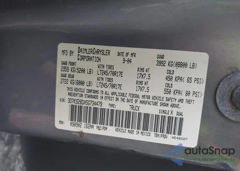 2005 Dodge Ram 2500 St z USA, uszkodzony, nr VIN 3D7KS28DX5G734479